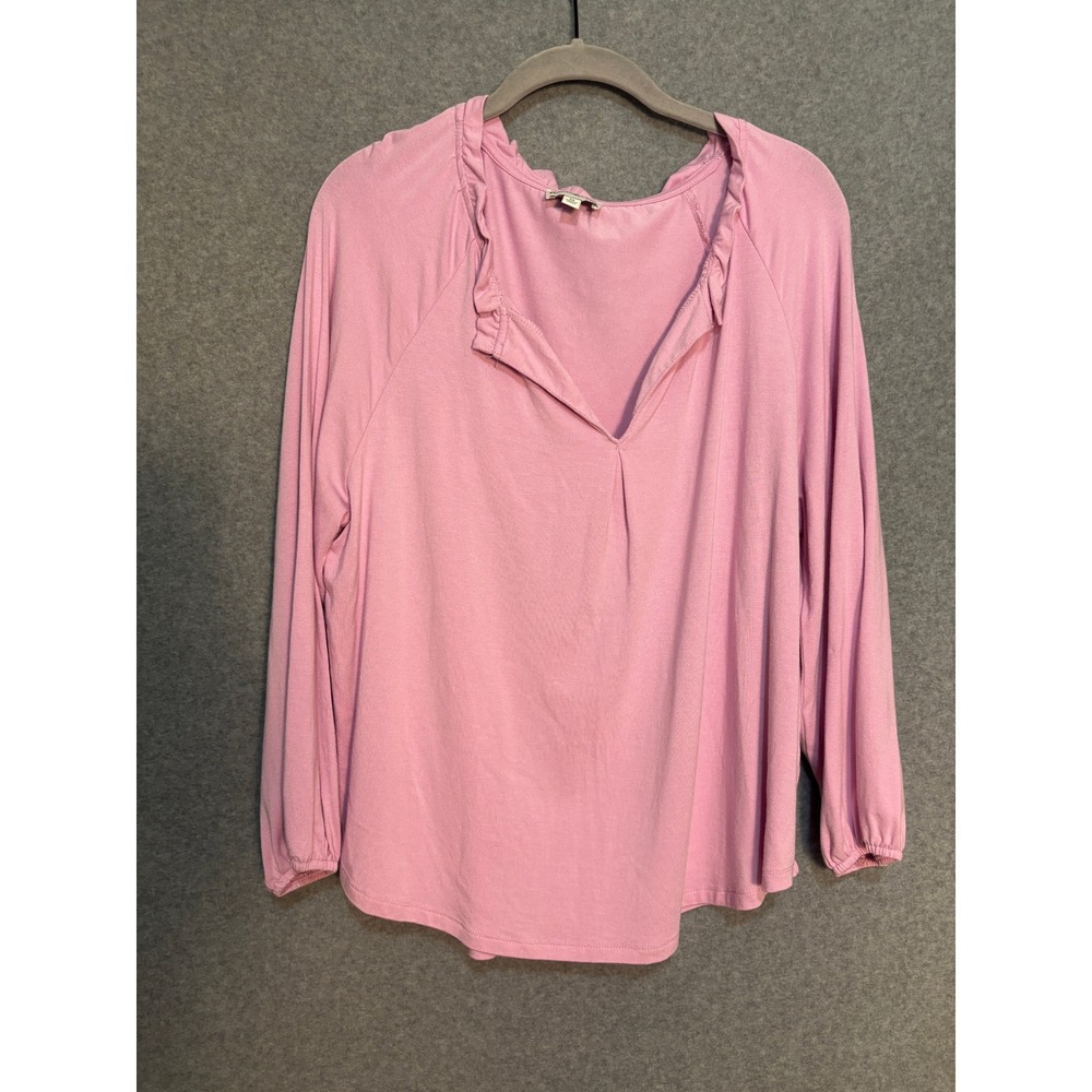 Wonderly Pink Ruffle Neck Blouse Women's Medium Viscose Soft Feminine Top